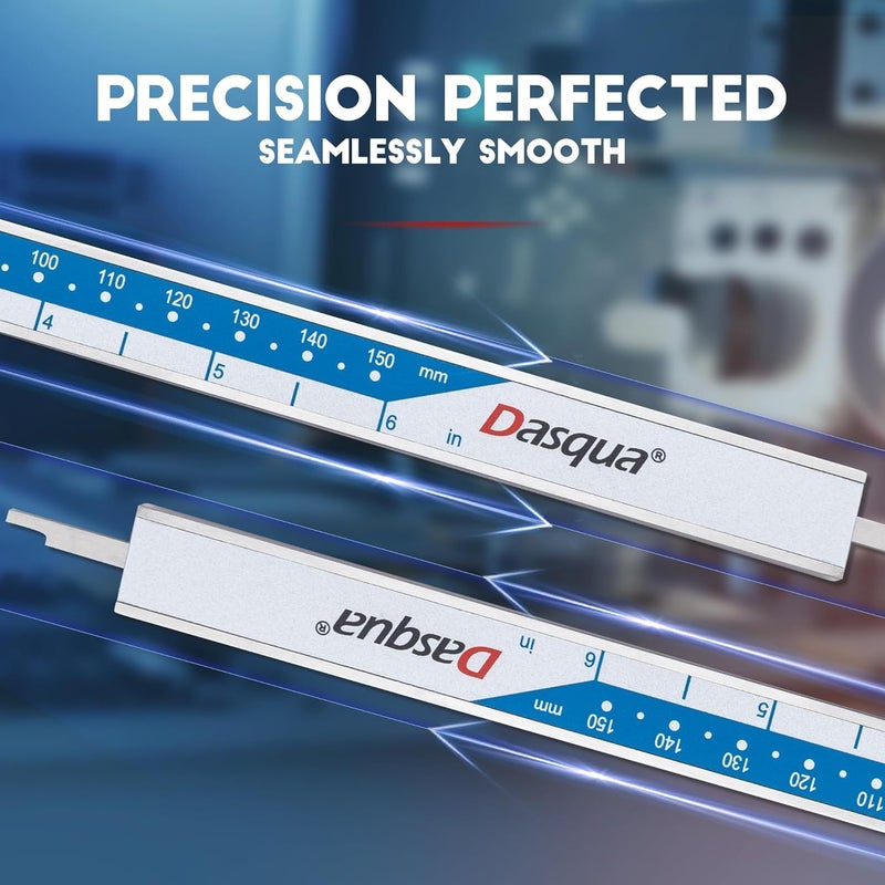 Dasqua 6”/150mm Digital Caliper, Stainless Steel Precision Measuring Tool with Advanced Dual Chip, Large LCD, Resolution 0.0005”/0.01mm, Accuracy ±0.001”/0.02mm - Image 4